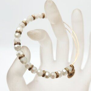 Alex and Ani Grey Beaded Iridescent Sparkly Aged Gold Tone Bangle Bracelet